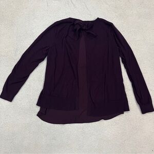 LOFT Womens Crewneck Knit Sweater Chiffon Bow Back detail Size Medium Purple